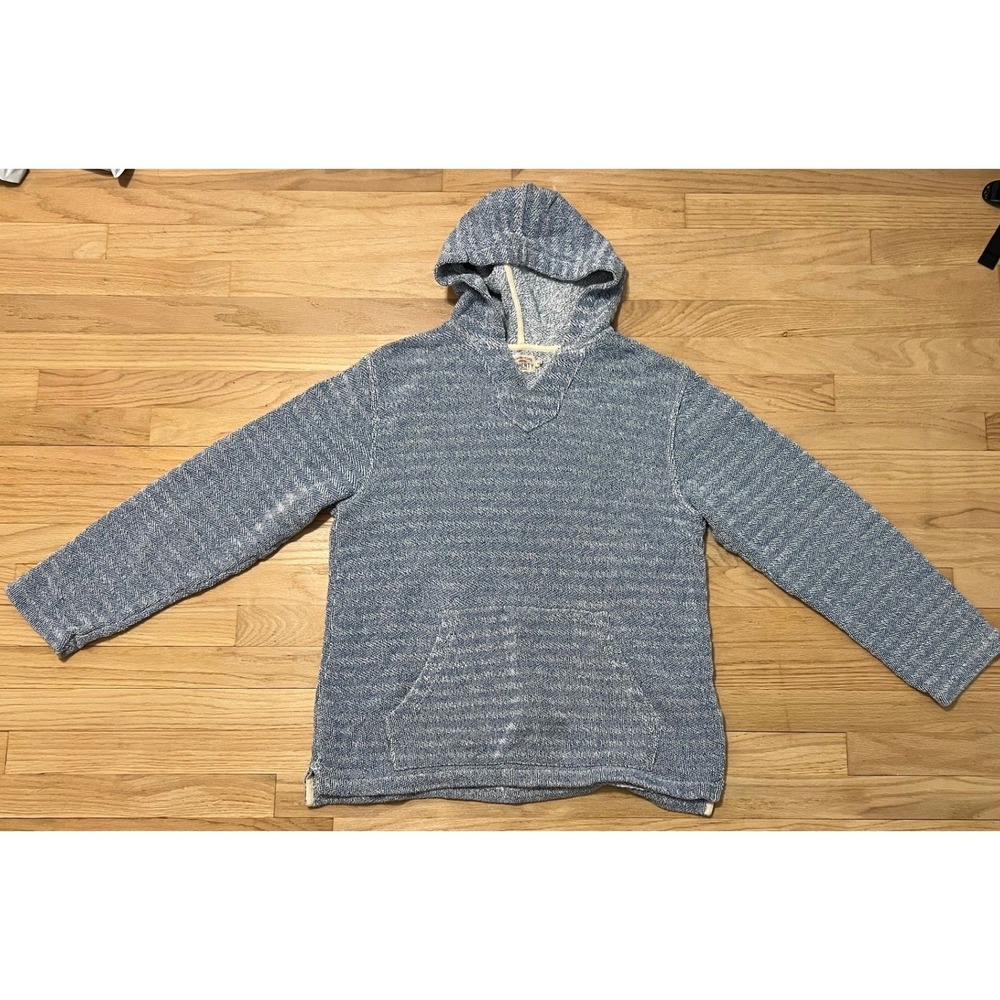 Faherty Brand Mens Organic Cotton Textured Knit Pullover Hoodie Blue Size M